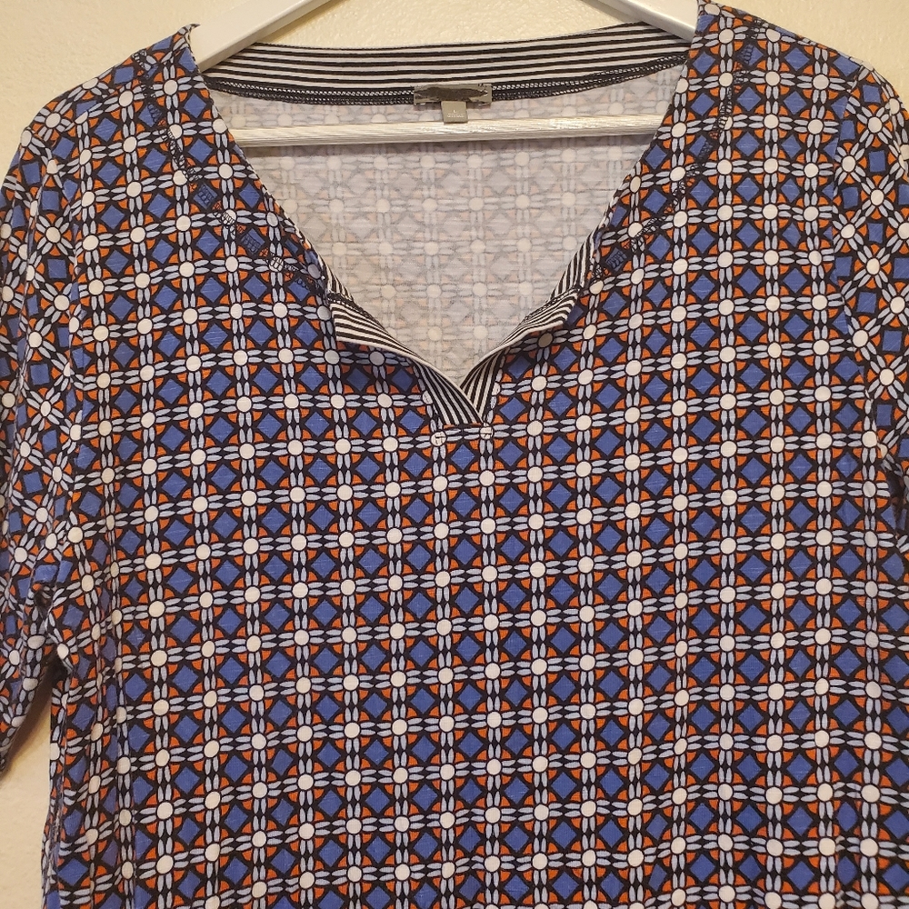 T By Talbots Bright Geometric Print Split-Neck Top - image 2